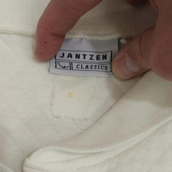 Vintage Jantzen Quilted Snowman Sweater Large White 80s Winter Holiday Pullover - Picture 4 of 9